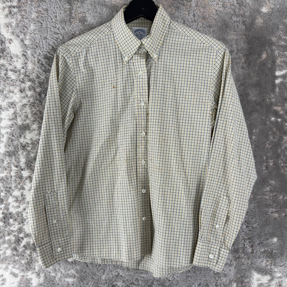 Brooks Brother Size S Check Casual Button Top Yellow‎ Long Sleeve Collar